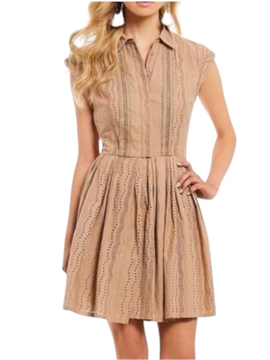 A Love A Dresses & Skirts - Embroidered Eyelet Front Button Mini Dress in Khaki
